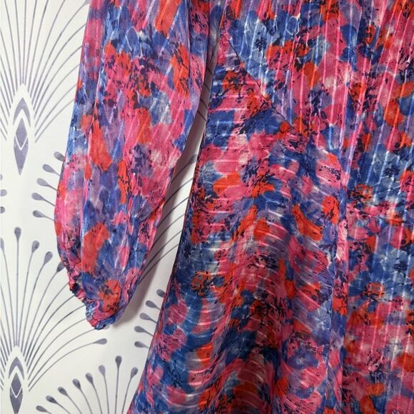 Colorful Pleated Long Sleeve Dress size medium by Skies are Blue - Picture 6 of 6